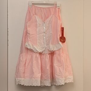 Kayser Vintage Pink and White Gingham With Lace Trim Camisole & Skirt Pajama Set